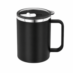 15 Oz Stainless Steel Matte Double Wall Coffee Mug With Lid