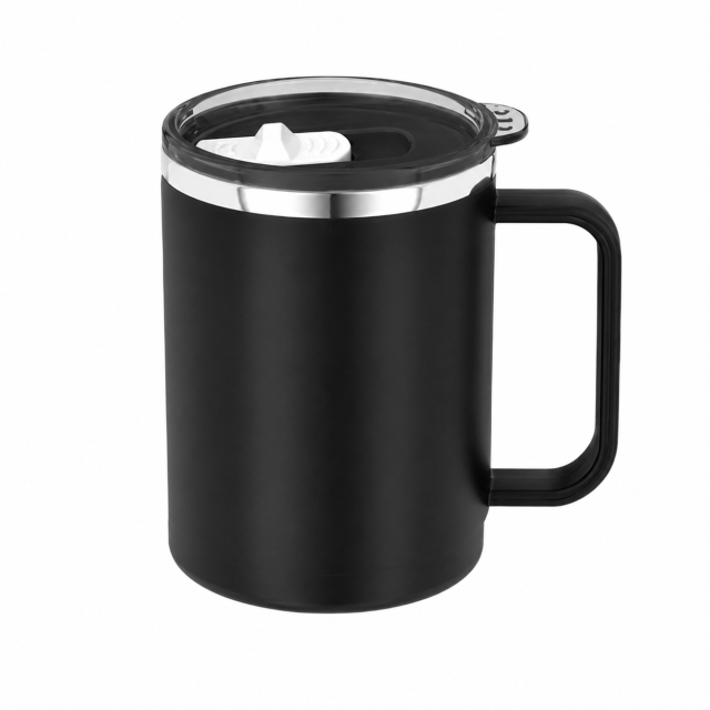 15 Oz Stainless Steel Matte Double Wall Coffee Mug With Lid