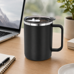 15 Oz Stainless Steel Matte Double Wall Coffee Mug With Lid