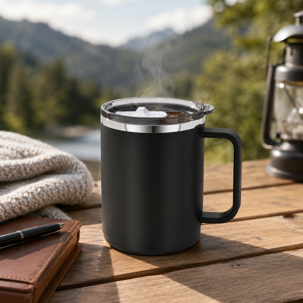 15 Oz Stainless Steel Matte Double Wall Coffee Mug With Lid