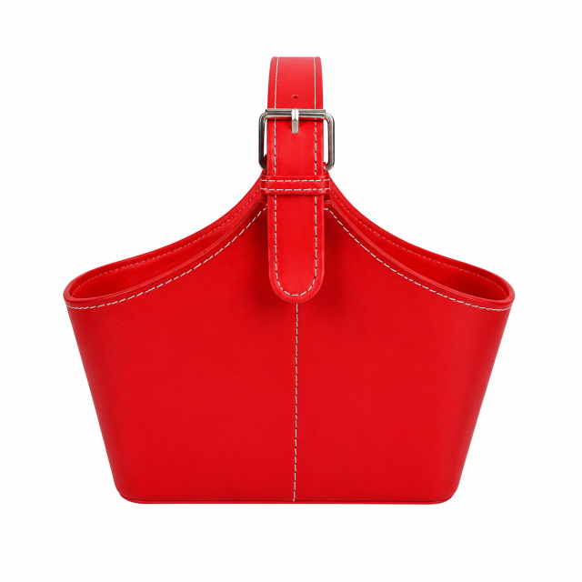 Structured Leather Gift Basket With Adjustable Strap