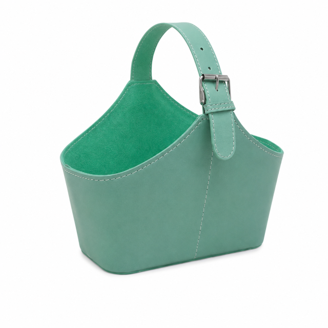Structured Leather Gift Basket With Adjustable Strap