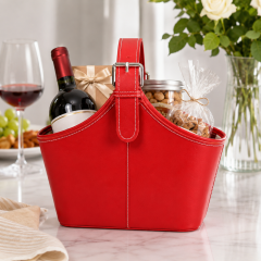 Structured Leather Gift Basket With Adjustable Strap