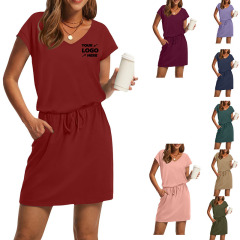 Tie Waist Women V Neck Dresses