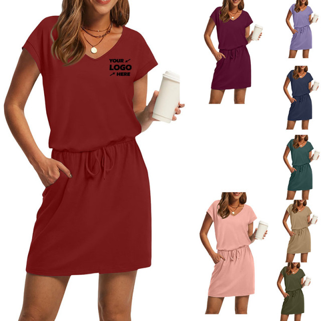 Tie Waist Women V Neck Dresses