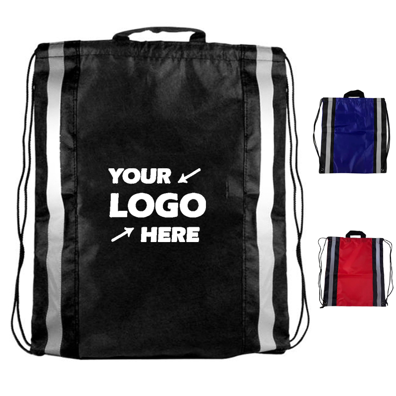 Two Color Reflector Side Strips Drawstring Backpacks