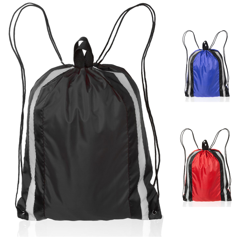 Two Color Reflector Side Strips Drawstring Backpacks