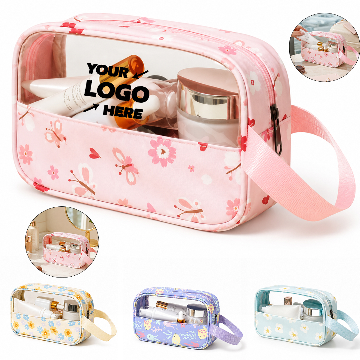 Waterproof Small Cosmetic Bag With Webbing Handle