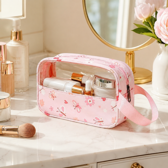 Waterproof Small Cosmetic Bag With Webbing Handle