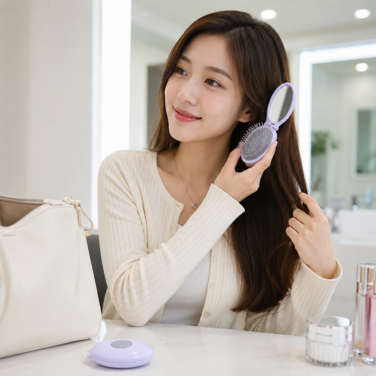 2 In 1 Collapse Mirror Airbag Massage Comb