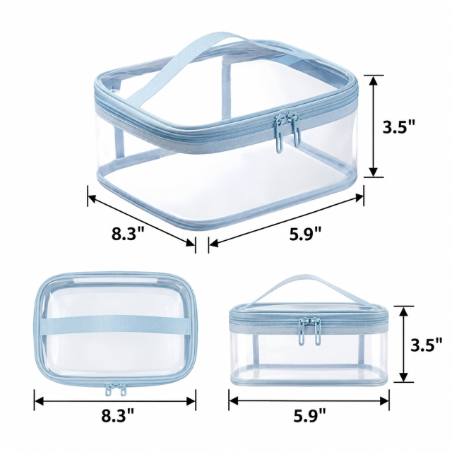 Clear PVC Zippered Travel Toiletry Makeup Bag