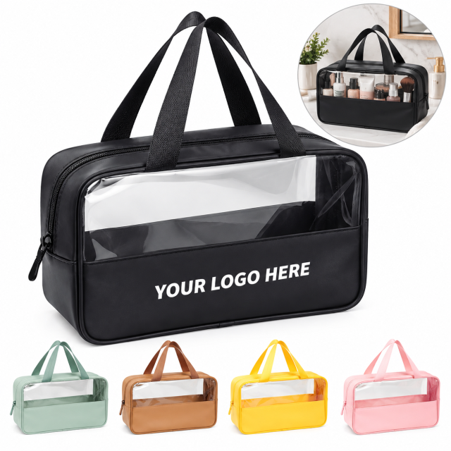 Clear PVC and PU Leather Travel Makeup Bag