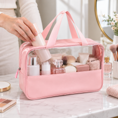 Clear PVC and PU Leather Travel Makeup Bag