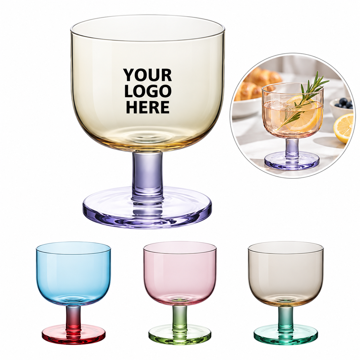 Colored Short-Stem Glass Goblet