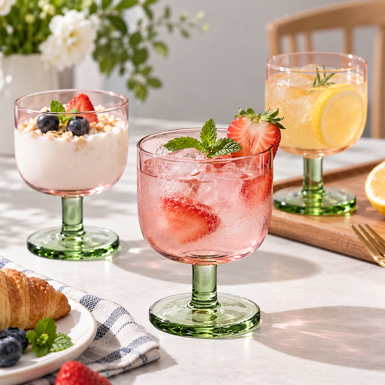 Colored Short-Stem Glass Goblet
