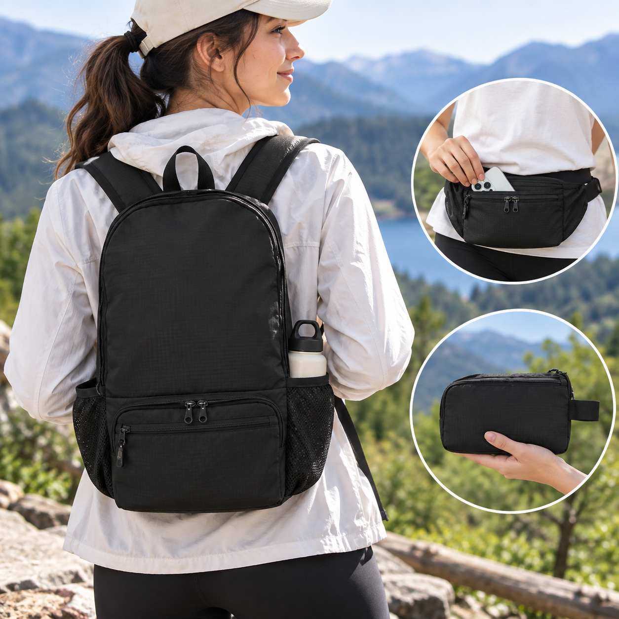 Convertible Polyester Hiking Backpack Waist Bag