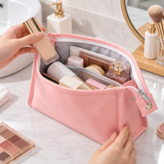 Multi-Compartment Polyester Travel Makeup Bag