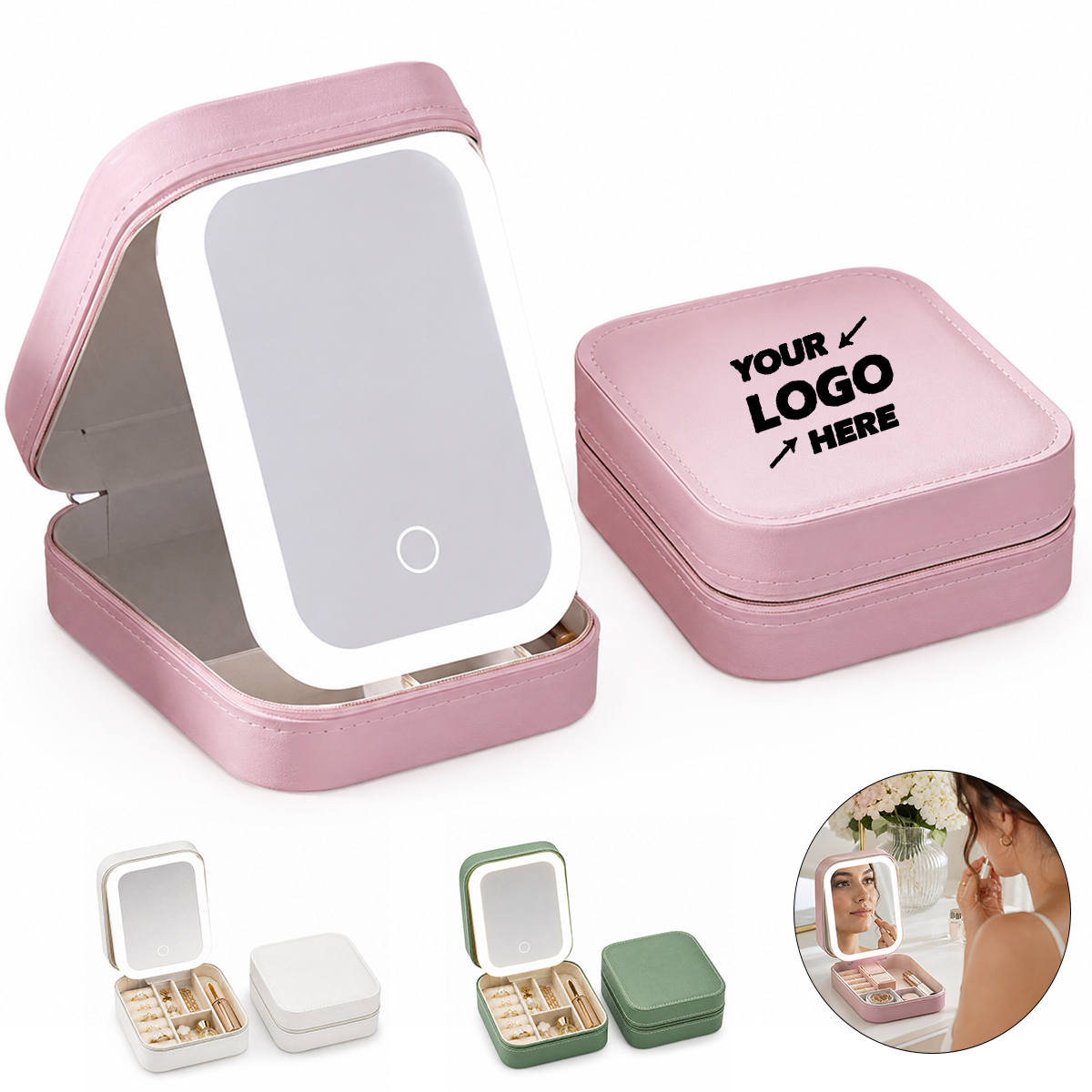 Multifunctional PU Leather Cosmetic Bag With LED Mirror