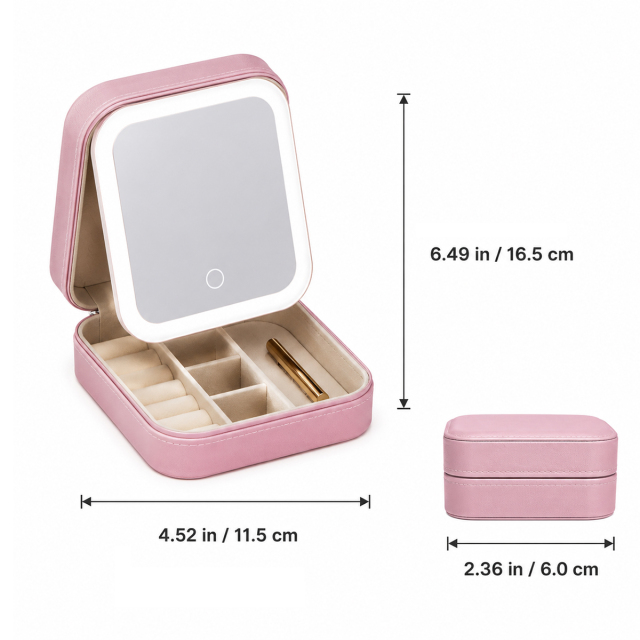 Multifunctional PU Leather Cosmetic Bag With LED Mirror