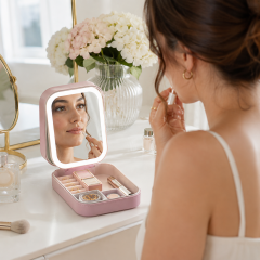 Multifunctional PU Leather Cosmetic Bag With LED Mirror