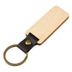 Natural Beech Wood Keychain With Metal Ring