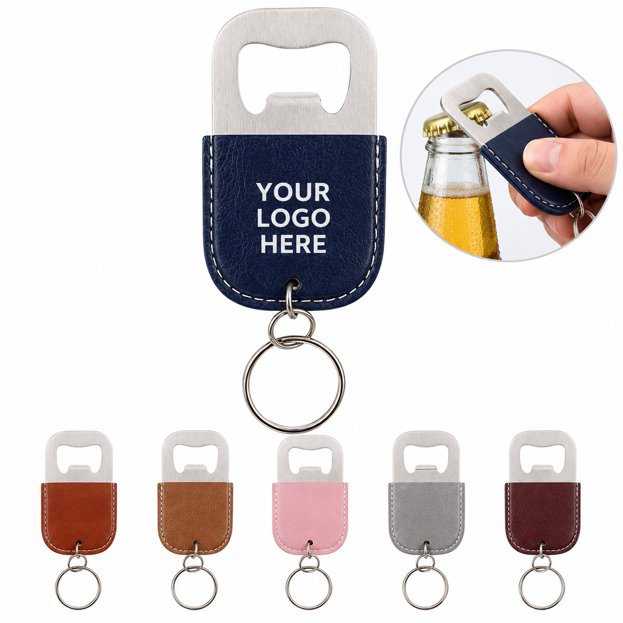 PU Leather Wrapped Stainless Steel Keychain Bottle Opener