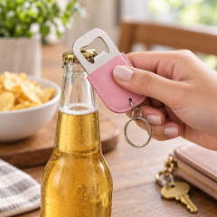 PU Leather Wrapped Stainless Steel Keychain Bottle Opener
