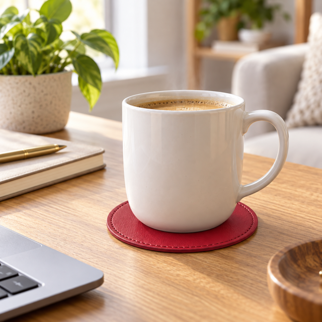 Round PU Leather Beverage Coaster