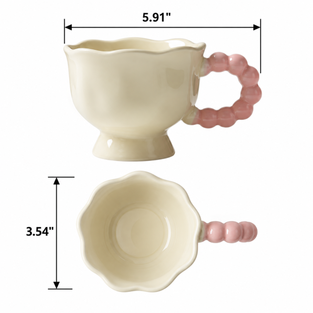 Scalloped Ceramic Mug With Beaded Handle