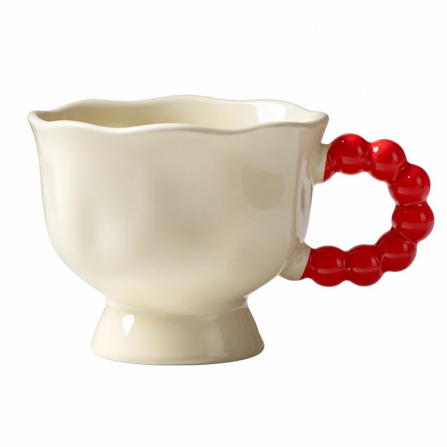Scalloped Ceramic Mug With Beaded Handle