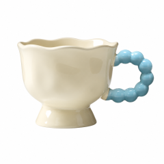 Scalloped Ceramic Mug With Beaded Handle