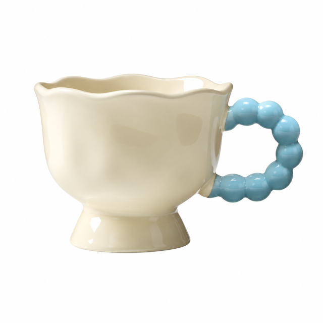 Scalloped Ceramic Mug With Beaded Handle