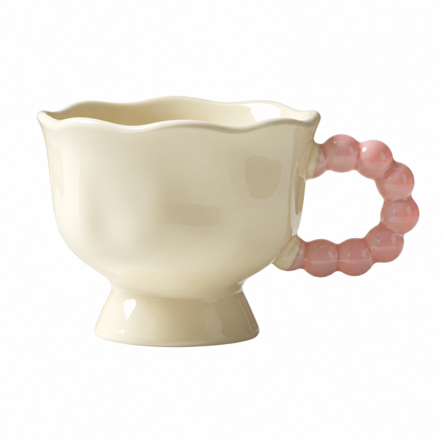 Scalloped Ceramic Mug With Beaded Handle