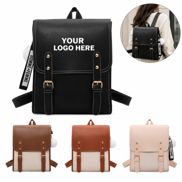 Soft PU Leather Casual Travel Backpack