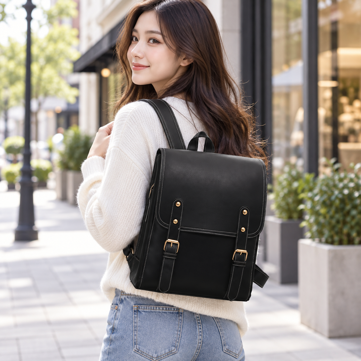Soft PU Leather Casual Travel Backpack