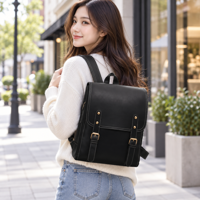 Soft PU Leather Casual Travel Backpack
