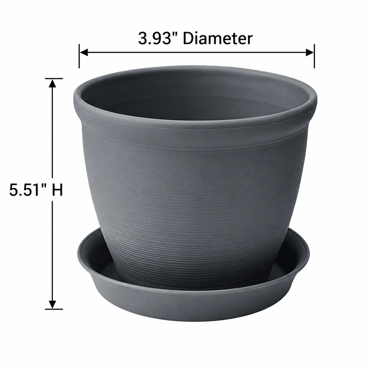 Textured Plastic Planter Pot With Drip Tray