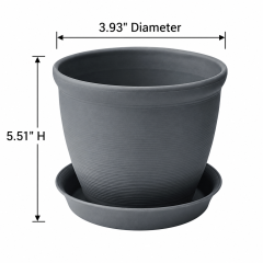 Textured Plastic Planter Pot With Drip Tray