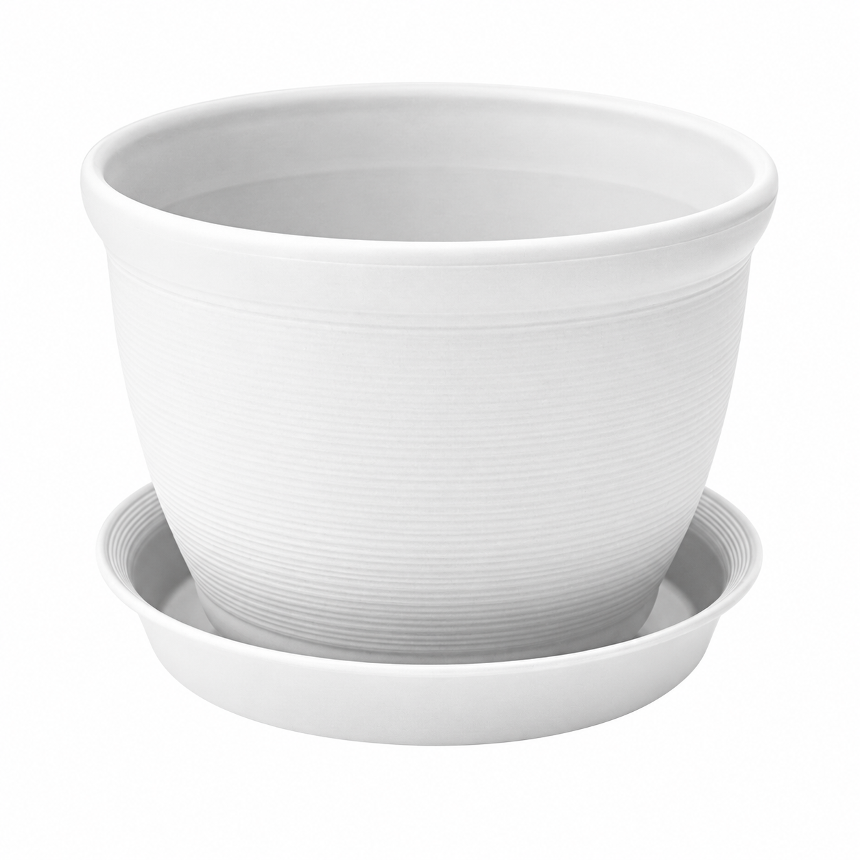 Textured Plastic Planter Pot With Drip Tray