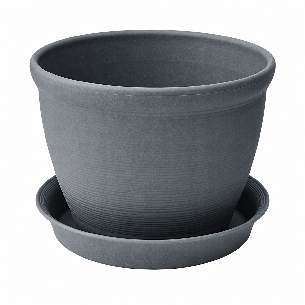 Textured Plastic Planter Pot With Drip Tray
