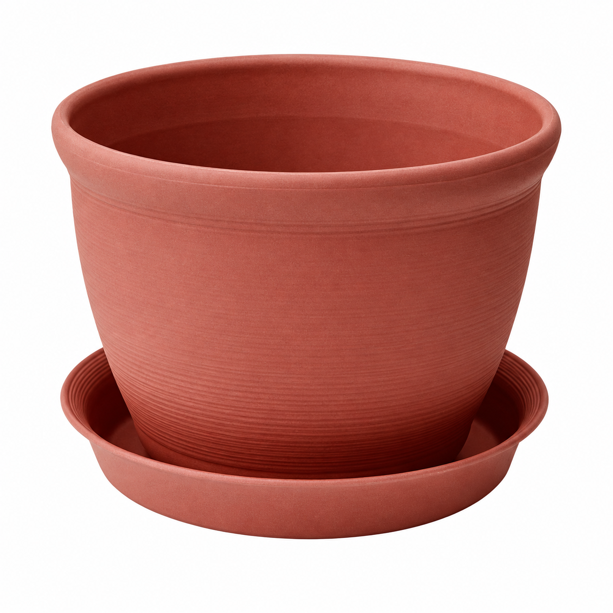 Textured Plastic Planter Pot With Drip Tray