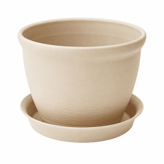 Textured Plastic Planter Pot With Drip Tray