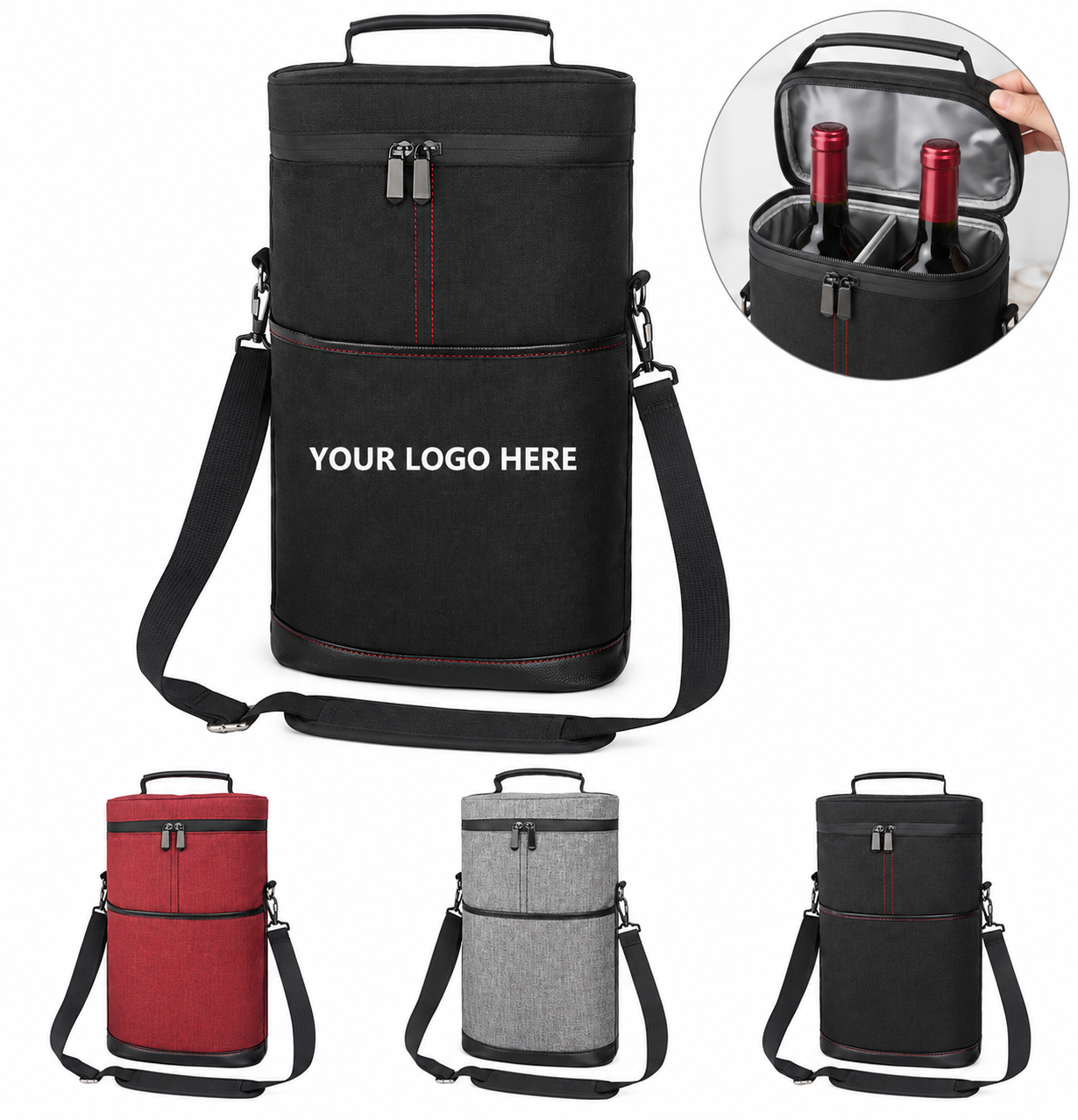 Two-Bottle Padded Oxford Wine Carrier Bag