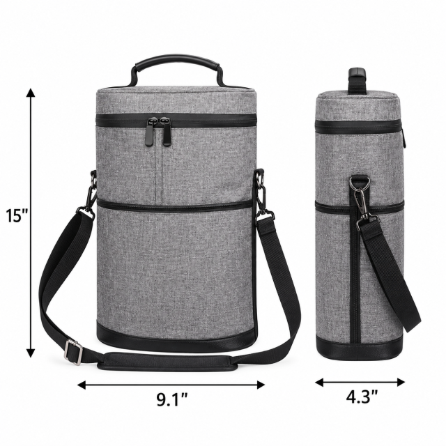 Two-Bottle Padded Oxford Wine Carrier Bag