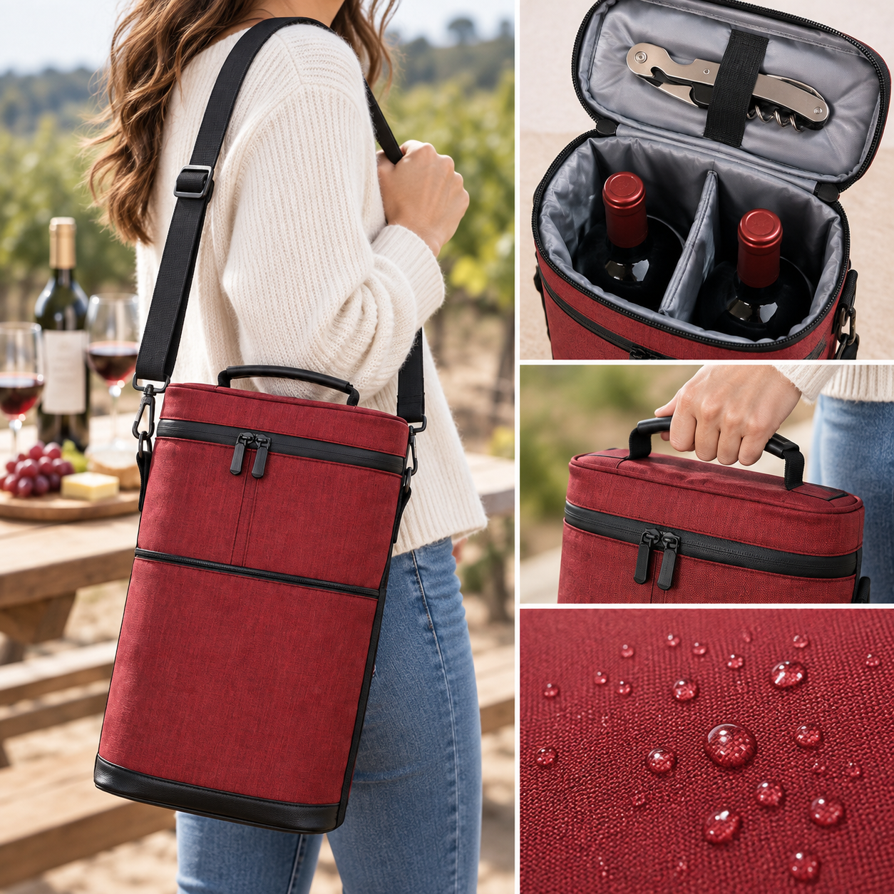 Two-Bottle Padded Oxford Wine Carrier Bag