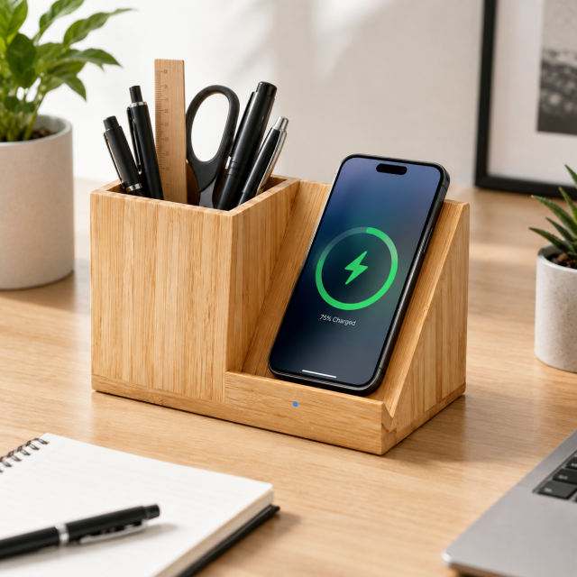 Bamboo 3-in-1 Wireless Charger Desk Organizer