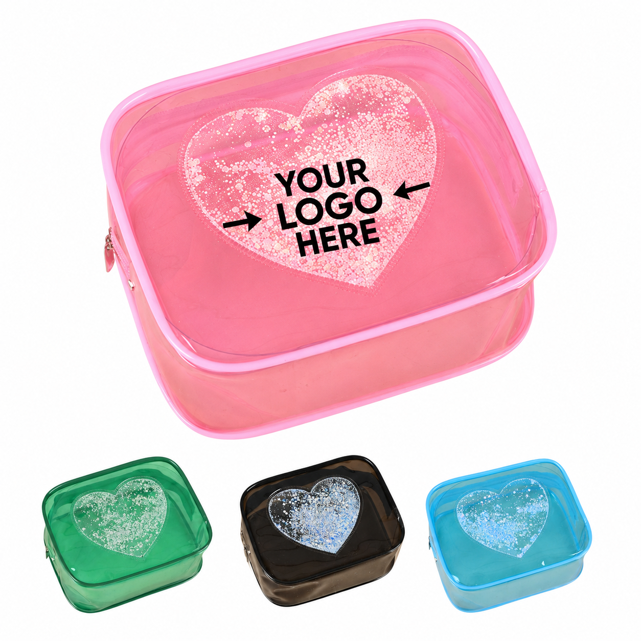 Clear PVC Sequin Toiletry Pouch With Zipper Closure
