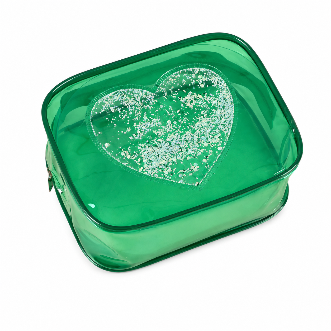Clear PVC Sequin Toiletry Pouch With Zipper Closure
