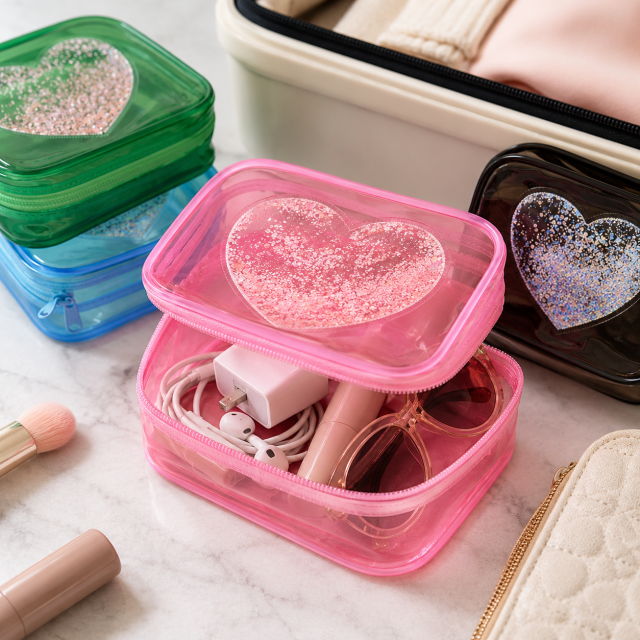 Clear PVC Sequin Toiletry Pouch With Zipper Closure