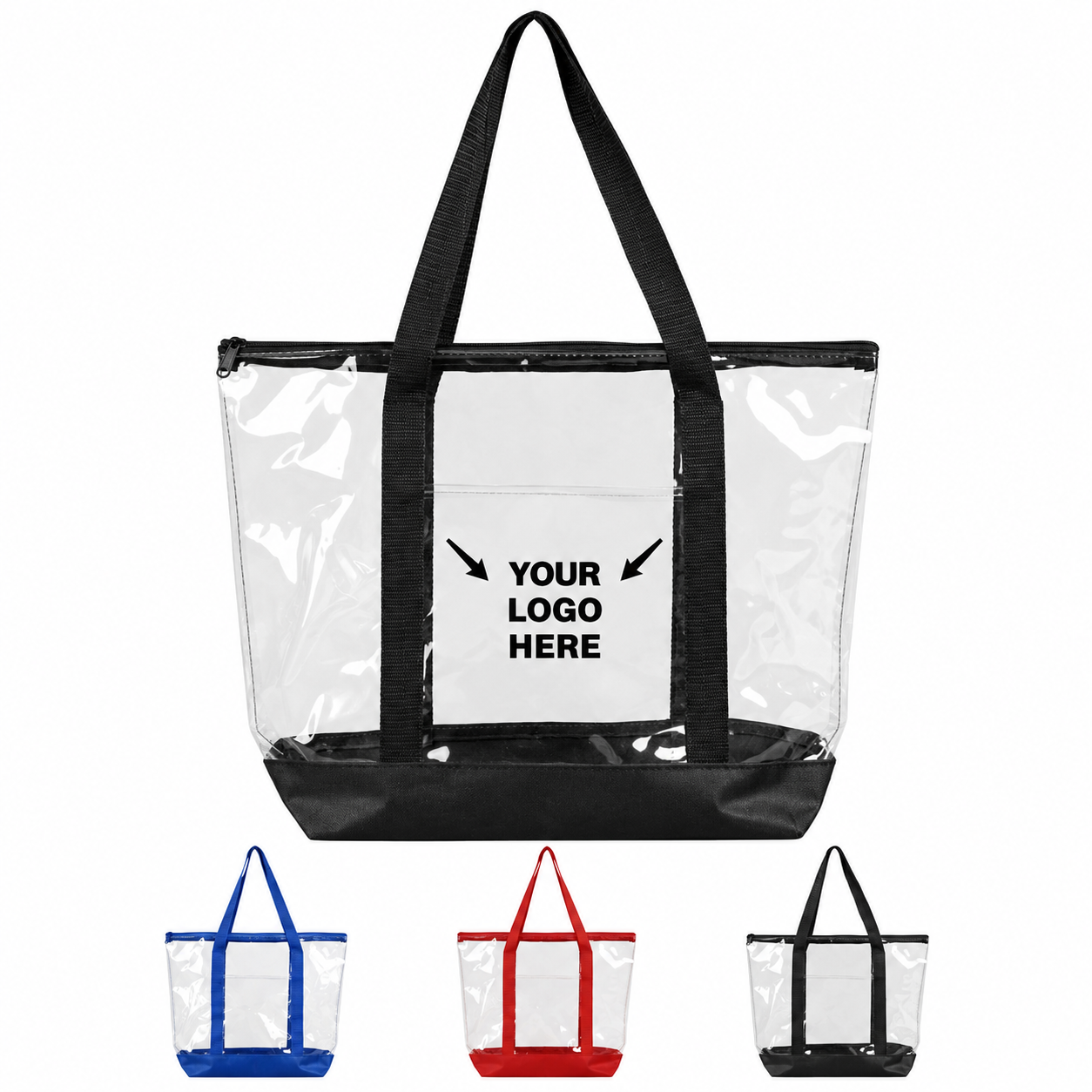 Clear Vinyl Zipper Tote Bag With Durable Colored Bottom